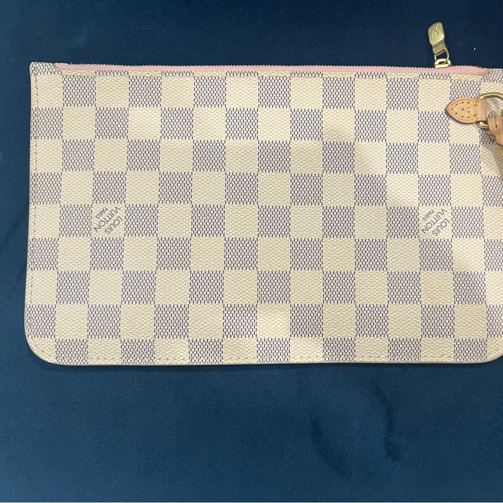 Authentic Louis Vuitton Damier Azur Neverfull GM NM Rose Ballerina Pouchette